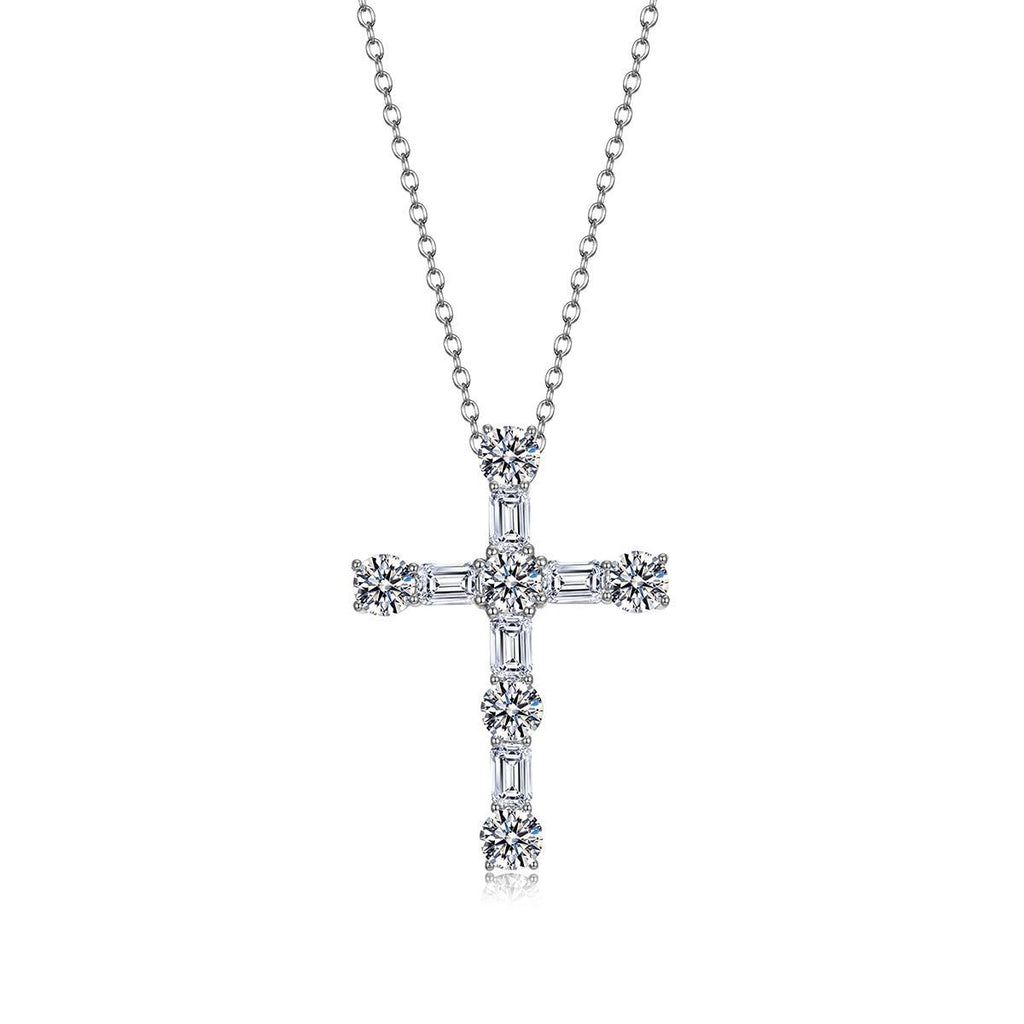 Religious Cross White Moissanite S925 Sterling Silver Pendant Necklace