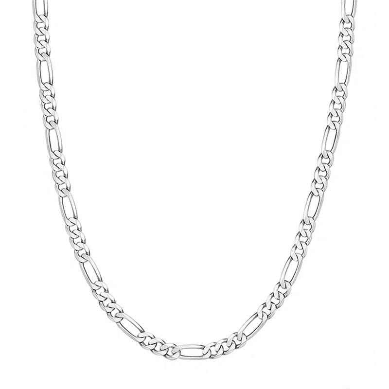 Classic 3 Plus 1 Figaro Chain Pure Metal 925 Sterling Silver Necklace White Gold And Yellow Gold Tone Side Link Chain Necklace For Women Men Daily Wear Simple Geometric Fashion Jewelry Gift