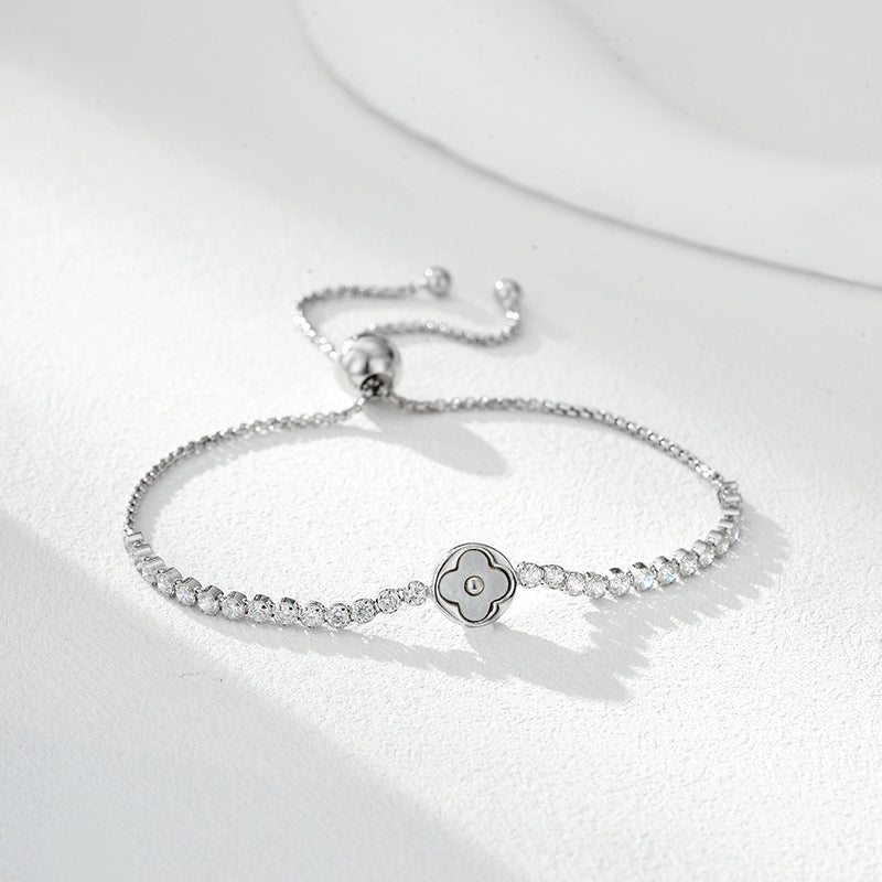 Lucky Clover Design Cubic Zirconia Adjustable Bracelet S925 Sterling Silver 2025 New Elegant Fashion Jewelry for Women Anniversary Gift