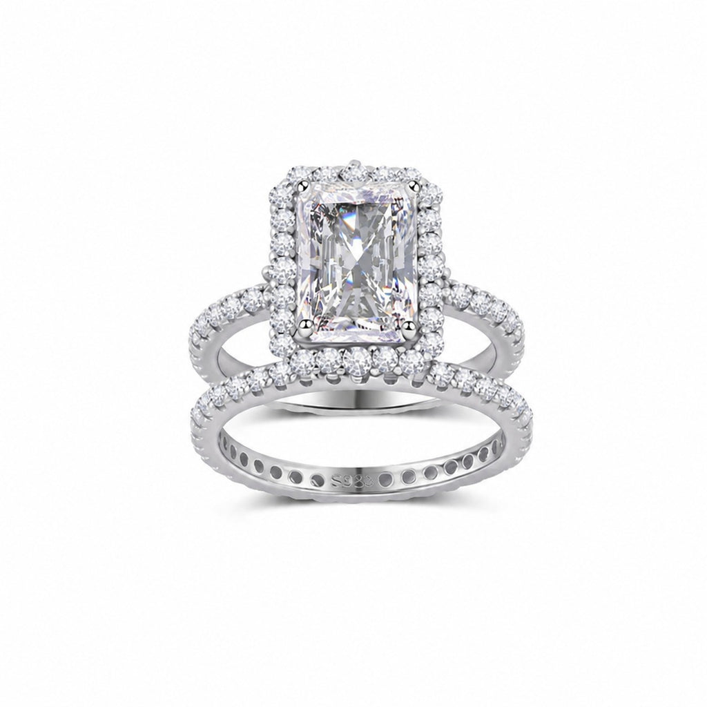 White Moissanite Halo Split Shank Ring S925 Sterling Silver  Ring