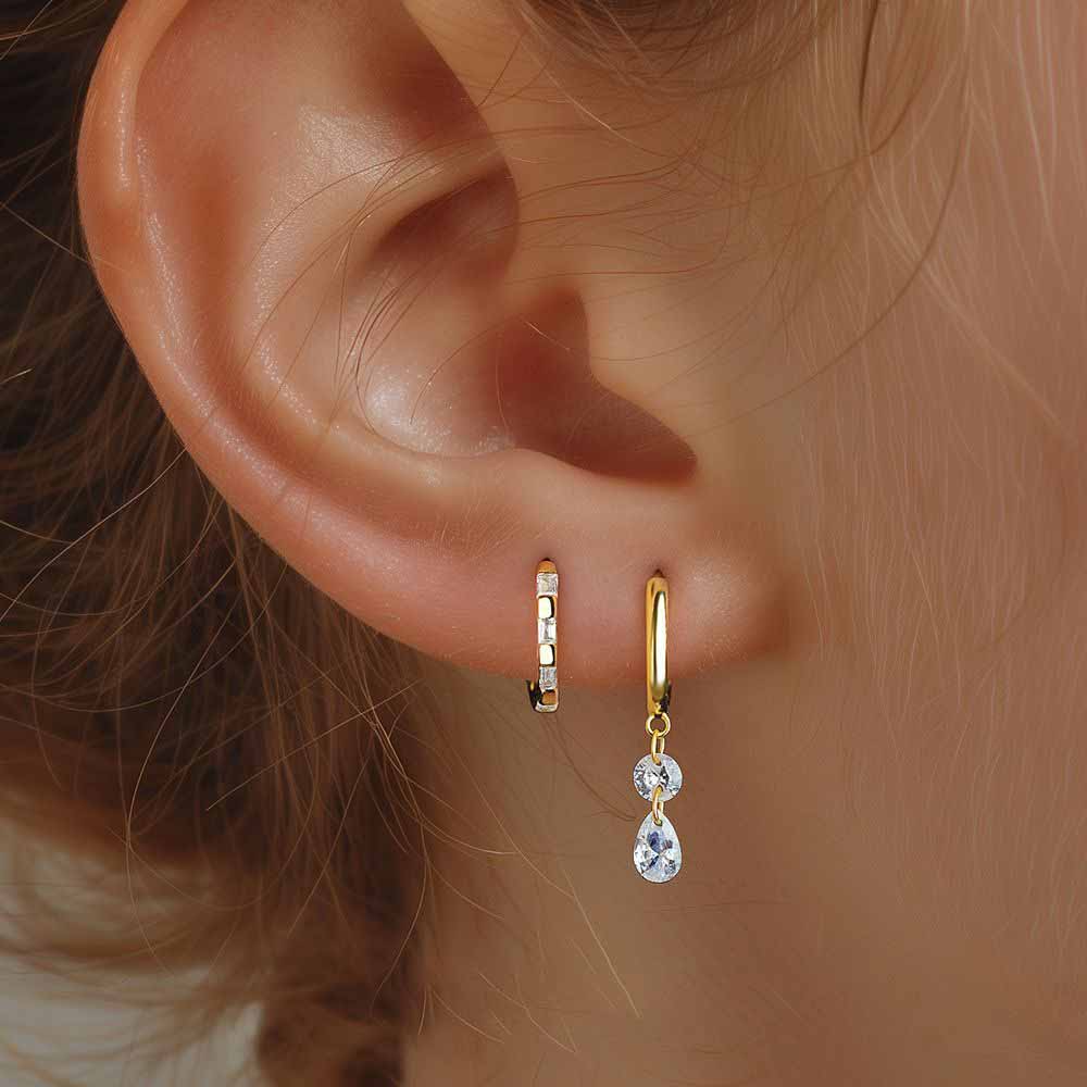 Fashion Irregular Asymmetric Twisted CZ Hoops 925 Sterling Silver Hoop Earrings