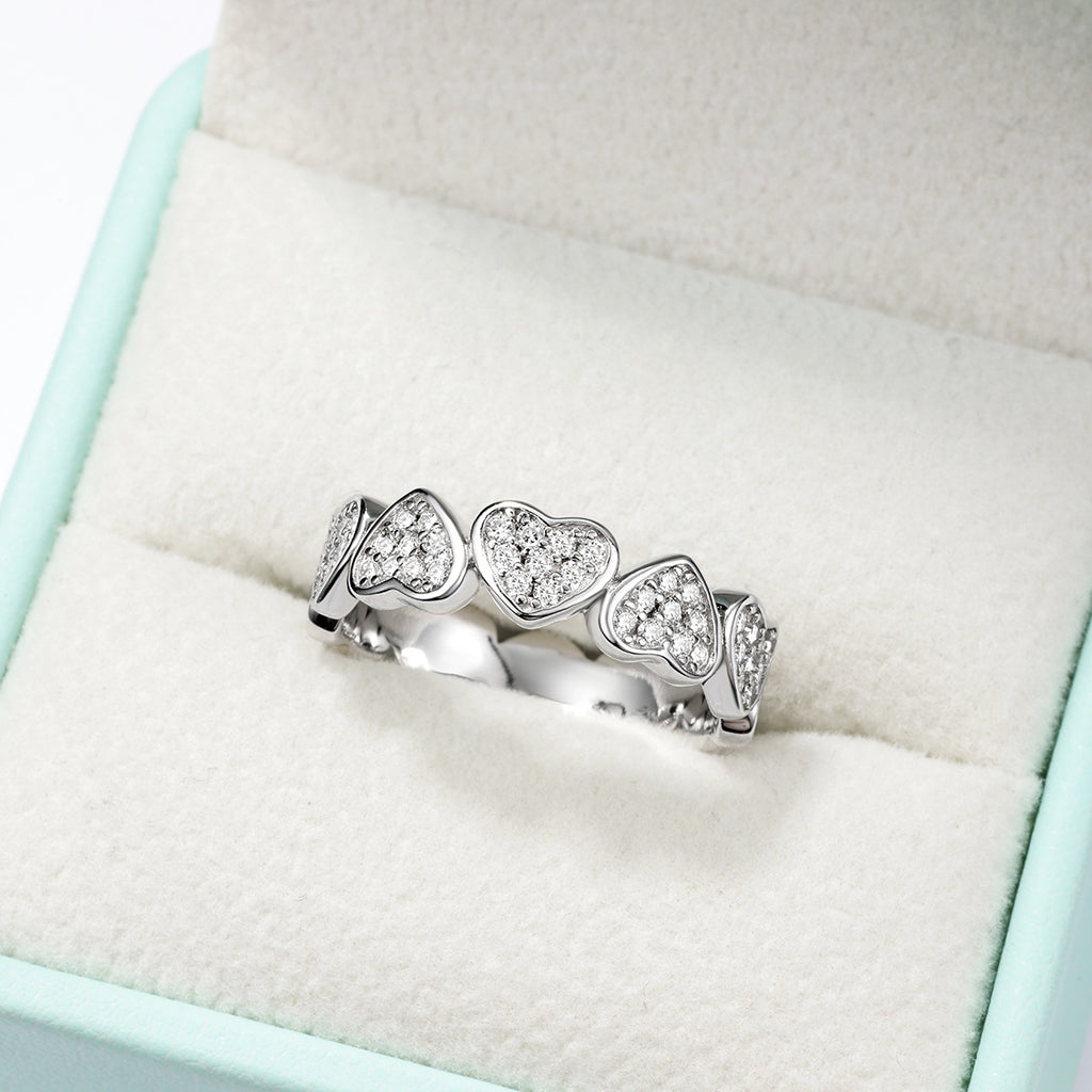 White Moissanite Heart Eternity Band Ring In S925 Sterling Silver  Ring