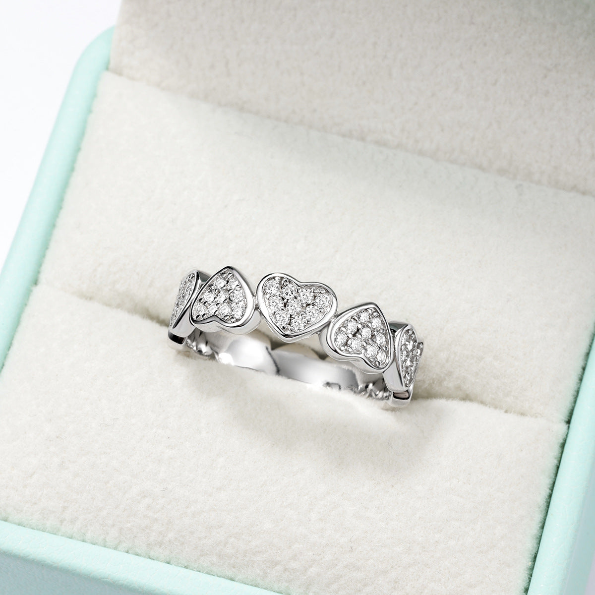 White Moissanite Heart Eternity Band Ring In S925 Sterling Silver  Ring