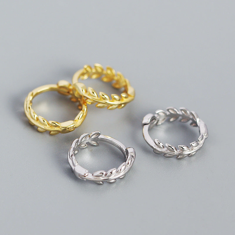 Minimalism Leaves Branch 925 Sterling Silver Hoop Earrings