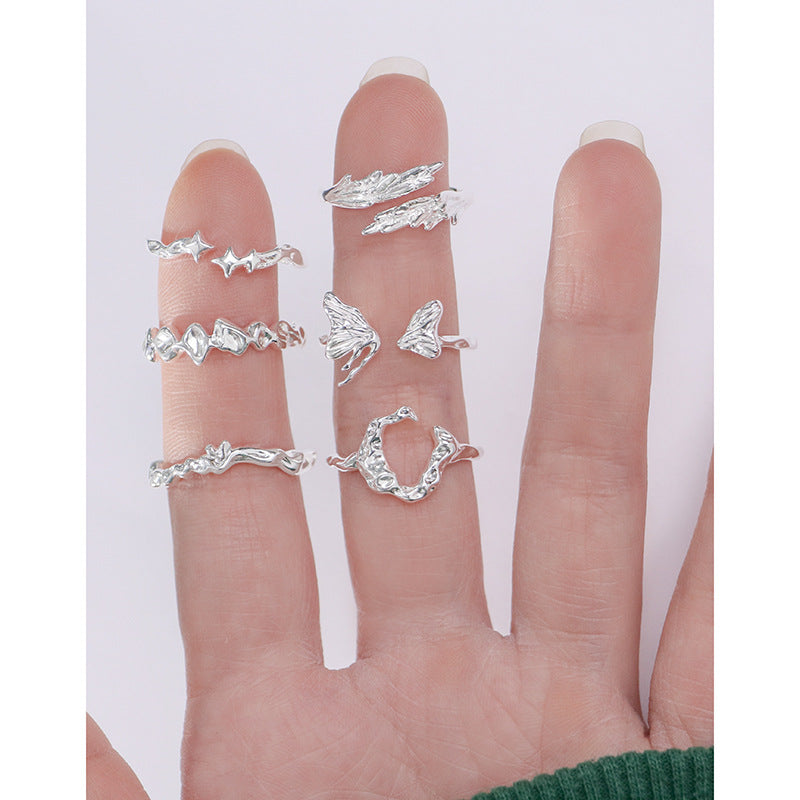 Twinkling Star Pattern S925 Sterling Silver Adjustable Ring Elegant Ins Style Open Ring