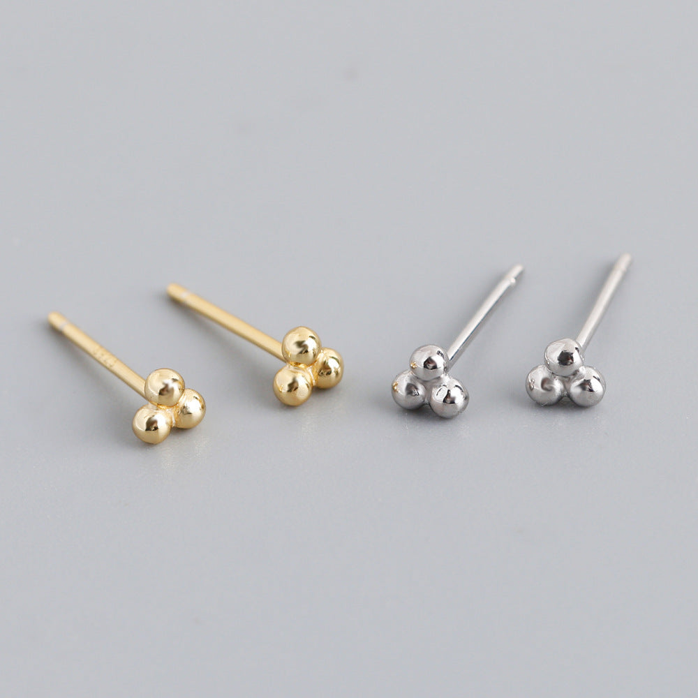Geometric Design Featuring Three Beads  925 Sterling Silver Earrings