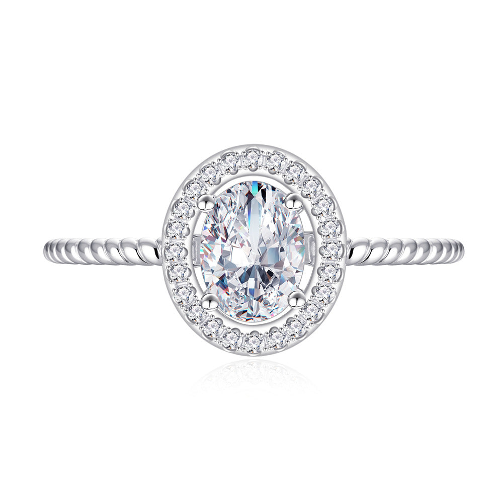 Twisted Band Geometric Fashion Women Wedding Oval Halo Cubic Zirconia Moissanite 925 Sterling Silver Ring