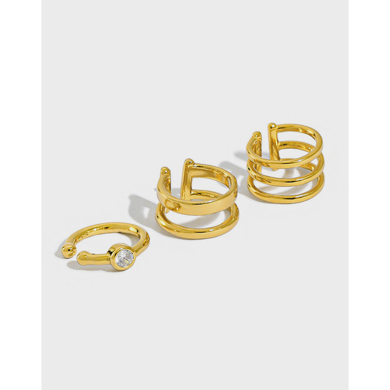 Geometric Design Non-Pierced Multi-Layer Cubic Zirconia Ear Cuff Clip-On Earrings