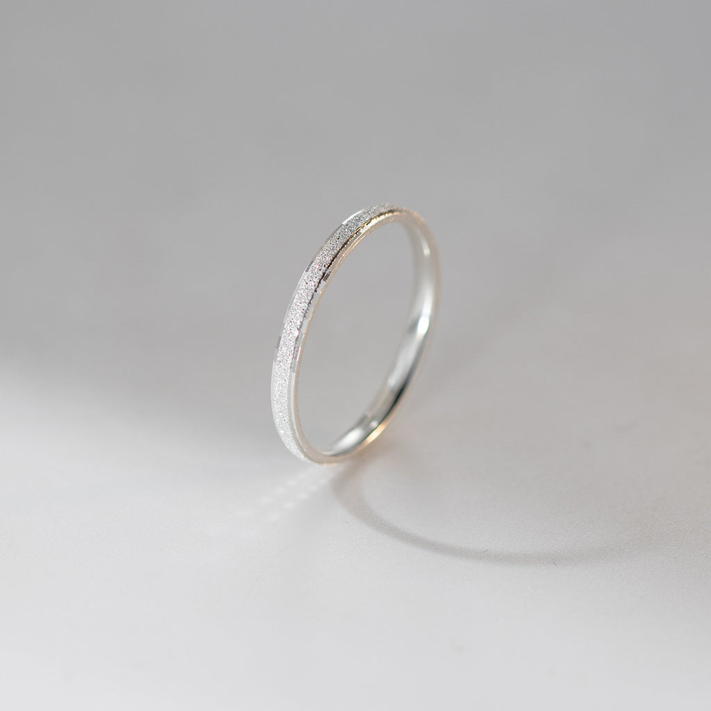 Minimalist Frosted Starry Faceted Carved 990 Fine Silver Slim Band Ring