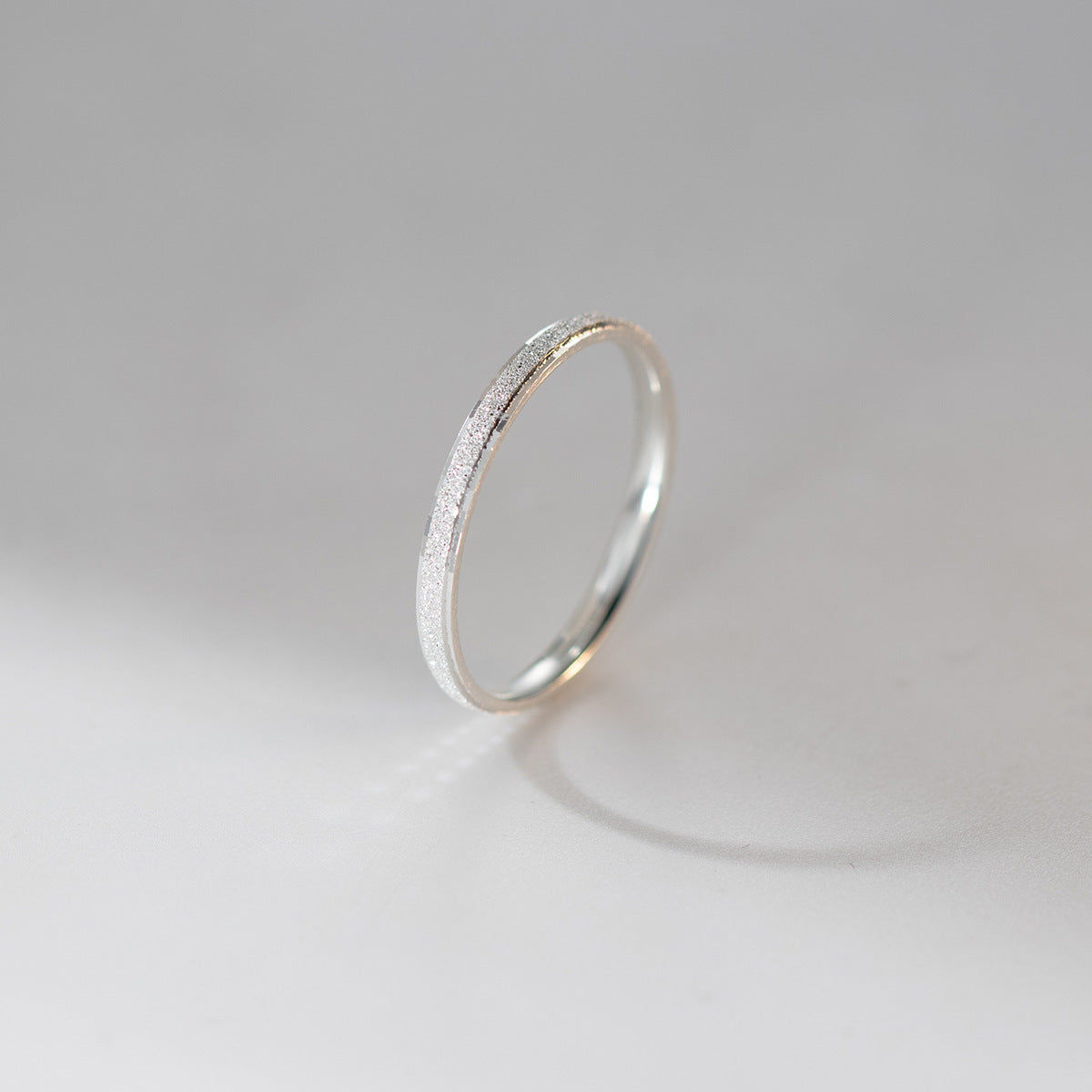 Minimalist Frosted Starry Faceted Carved 990 Fine Silver Slim Band Ring