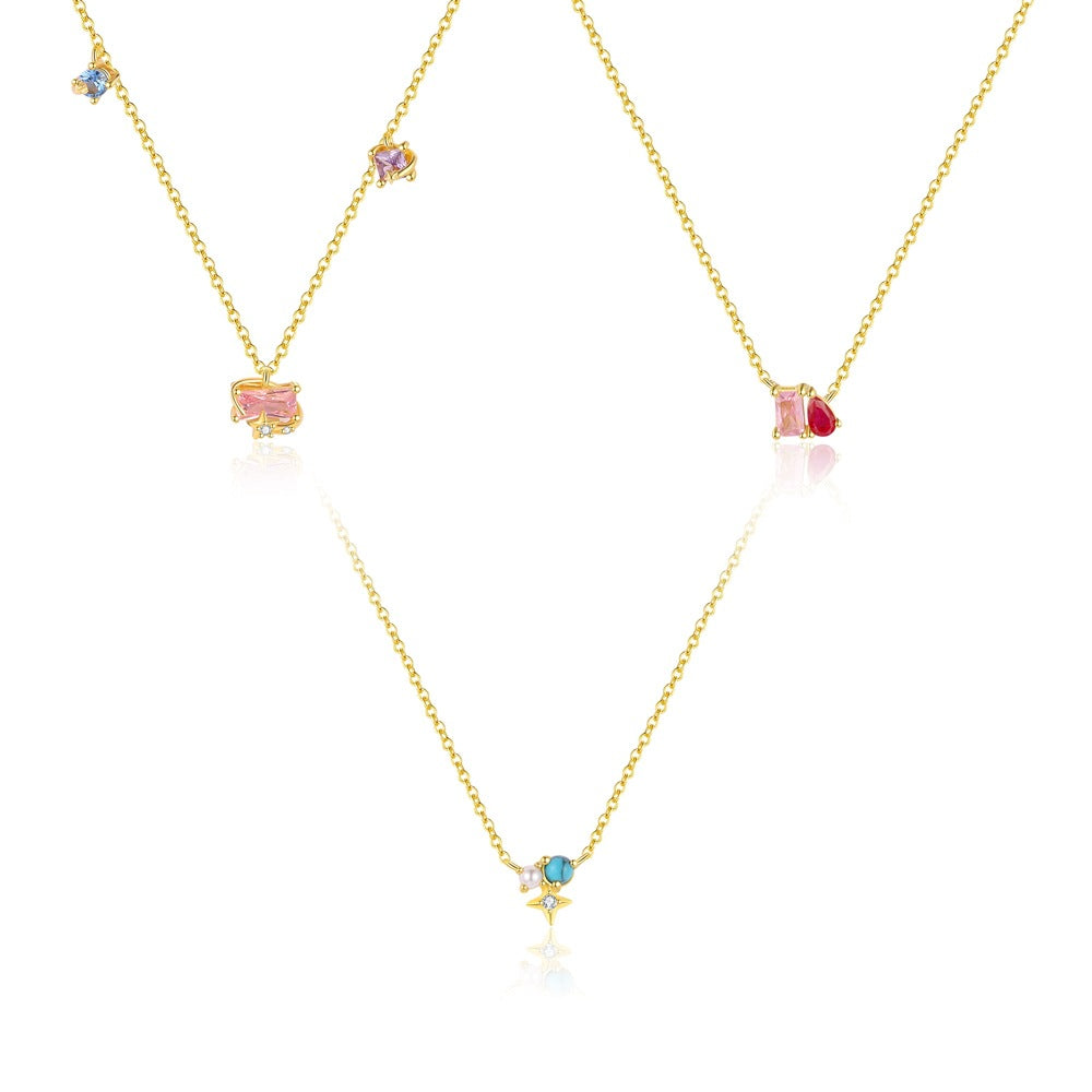 Girl White Pink CZ Star River 925 Sterling Silver Necklace