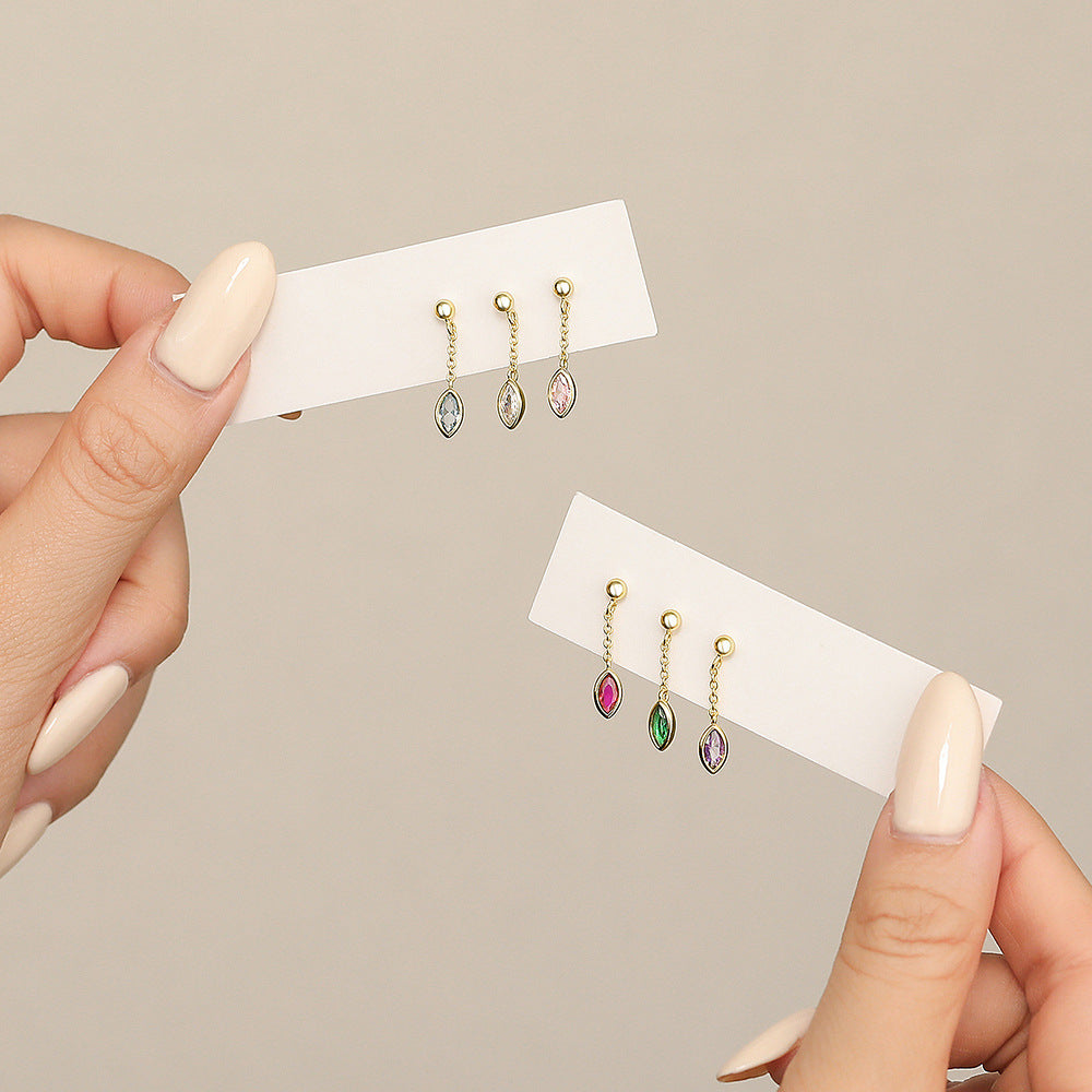 Office Colorful Waterproof CZ 925 Sterling Silver Dangling Earrings