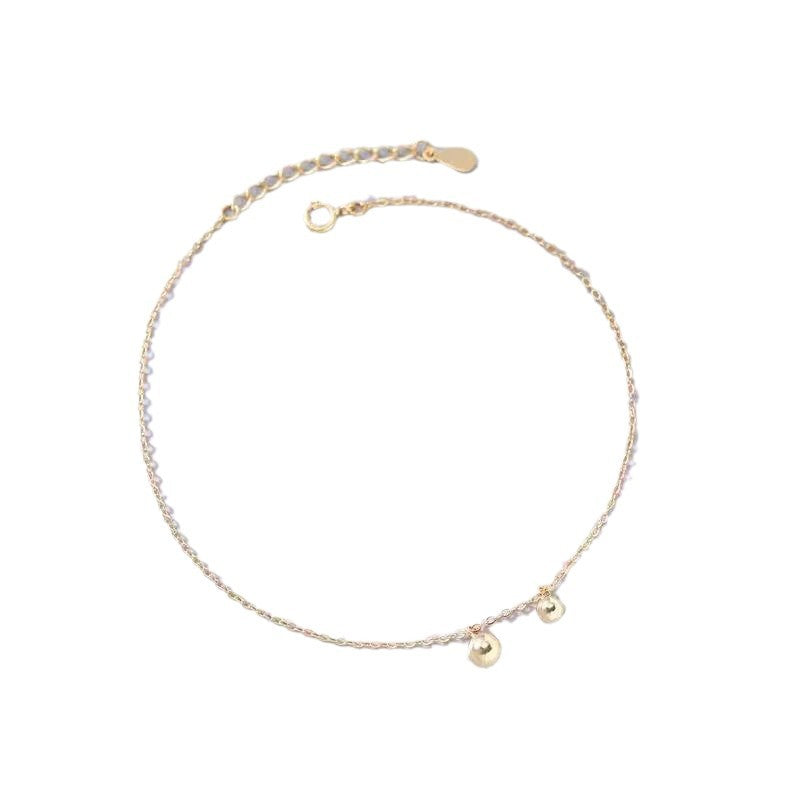 Simple Golden Rond Two Bells 925 Sterling Silver Anklet
