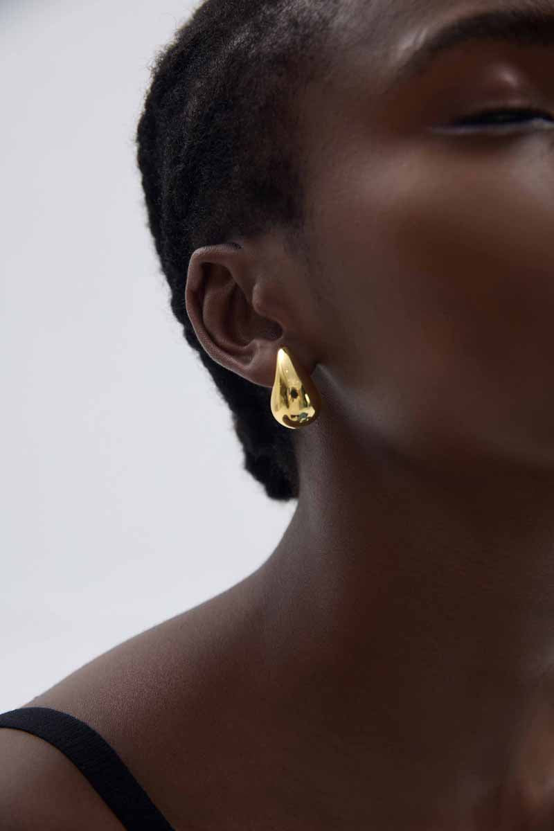 Casual Middle Drop Water S999 Sterling Silver Stud Earrings Electroforming