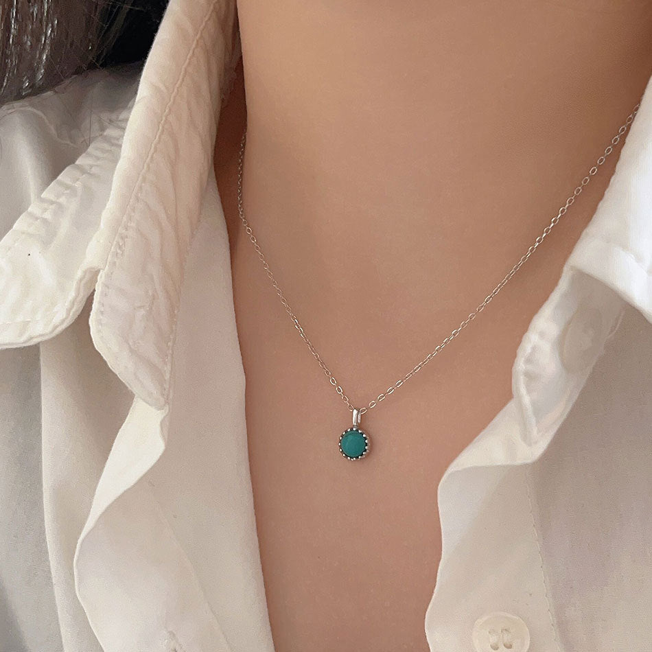 Turquoise Round Geometric Shaped Pendant  925 Silver Necklace