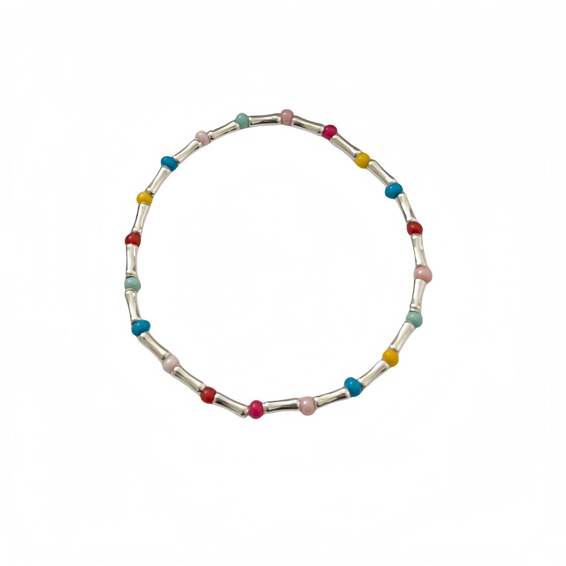 Colorful Natural Opal Bamboo Joint 925 Sterling Silver Bracelet