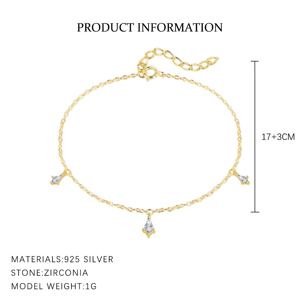 Simple White CZ Geometry Oval Waterdrop Star 925 Sterling Silver Bracelet