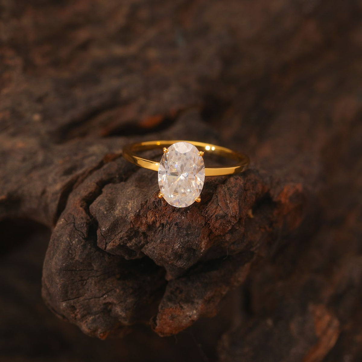 Oval Cut Moissanite 925 Sterling Silver Four Prong  Solitaire Ring