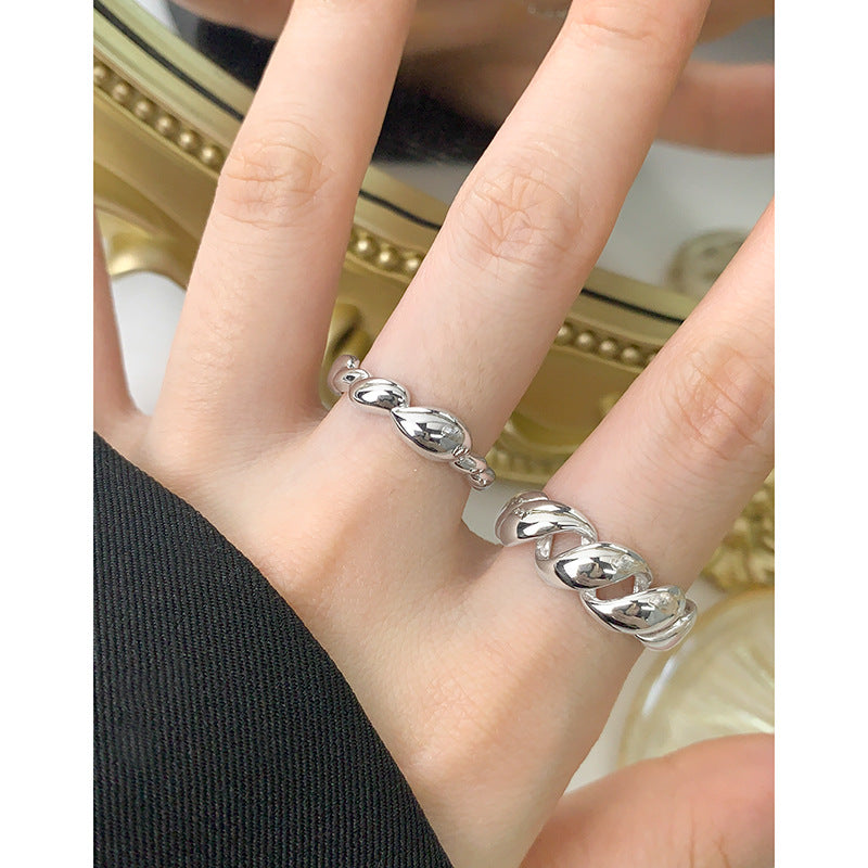 Twisted Rope Design Pure Silver Adjustable Ring S925 Sterling Silver Elegant Minimalist Geometric Style for Women Gift Party Office Daily Wear