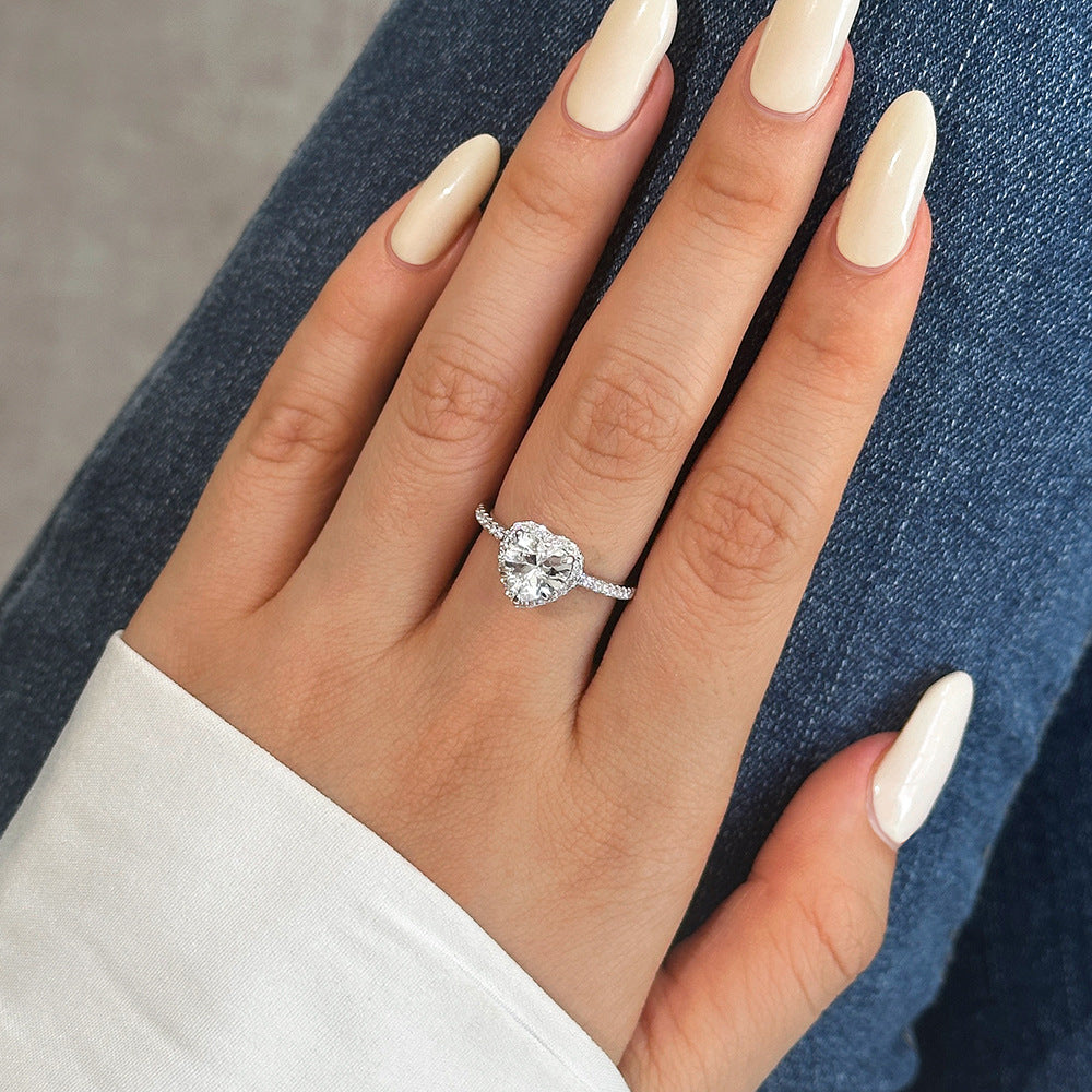 Bridesmaid Micro Setting CZ Border Heart Cubic Zirconia 925 Sterling Silver Adjustable Ring