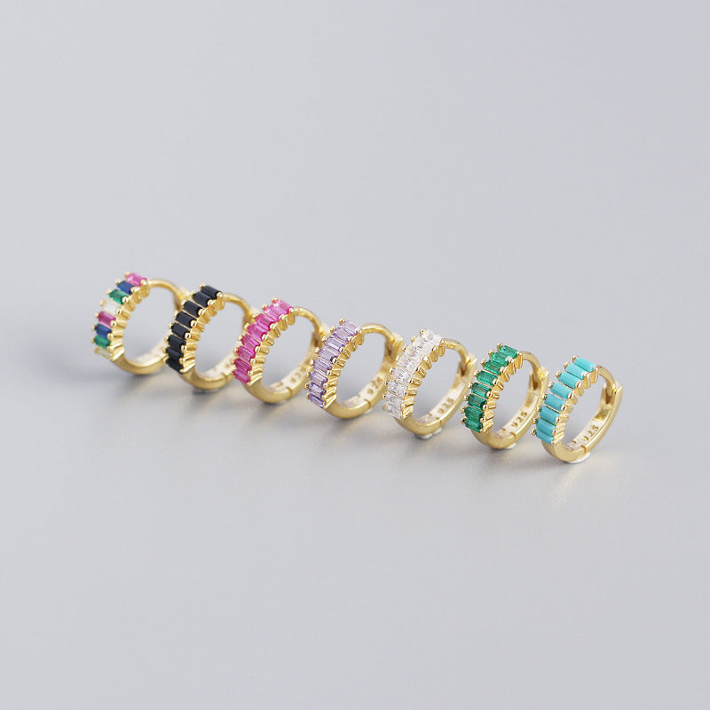 Geometric Colorful Cubic Zirconia S925 Sterling Silver Hoop Earrings for Women Fashion Party Elegant Jewelry Gift