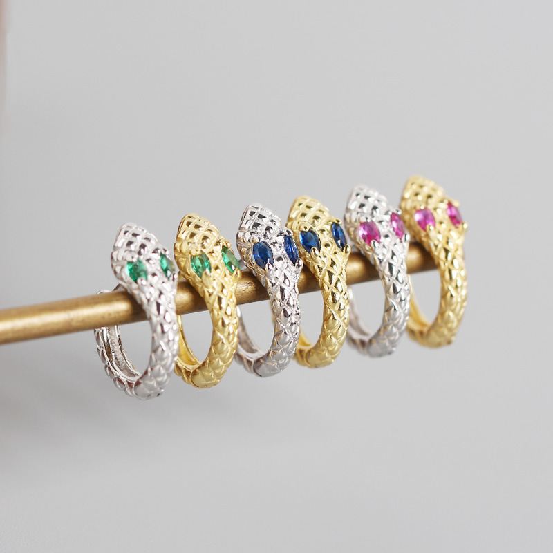 Fashion CZ Snake 925 Sterling Silver Hoop Earrings