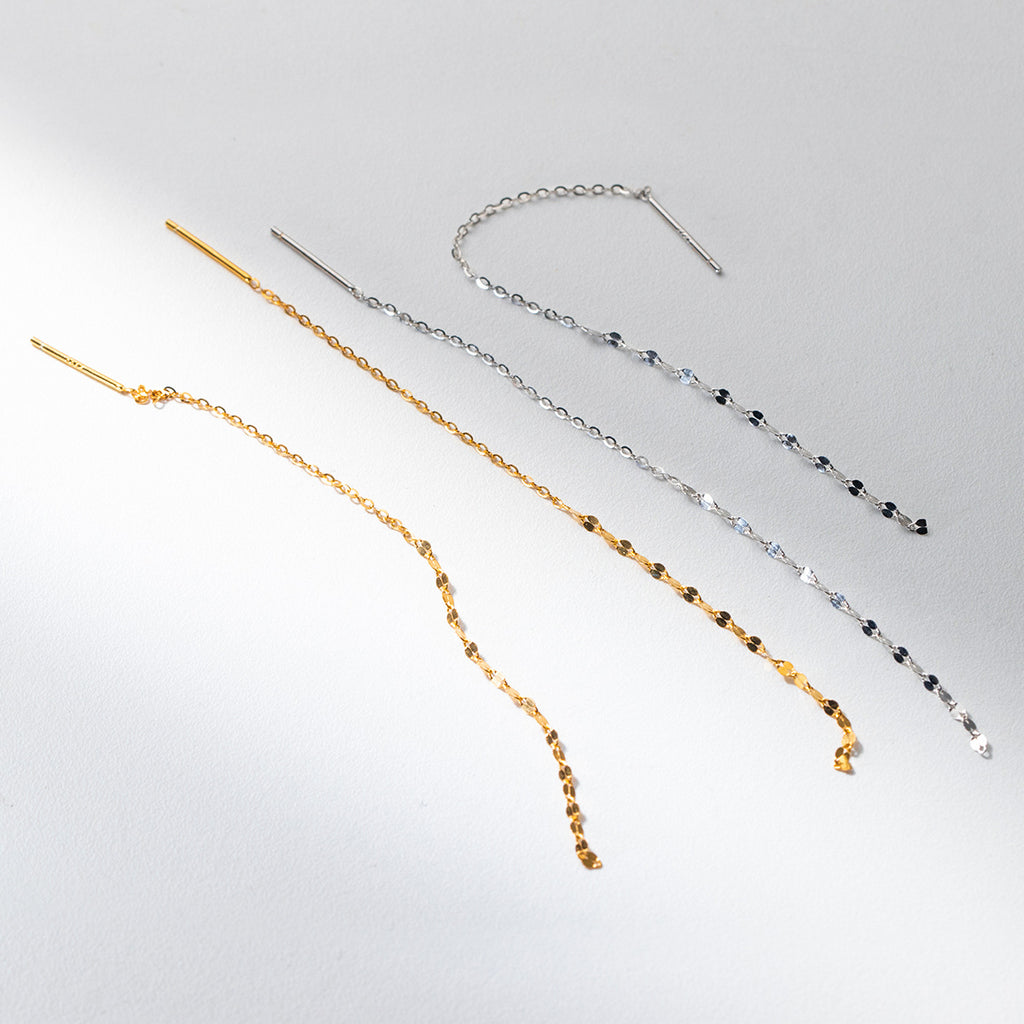 Minimalist Chain Threader S925 Sterling Silver Long Tassel Ear Line Drop Earrings