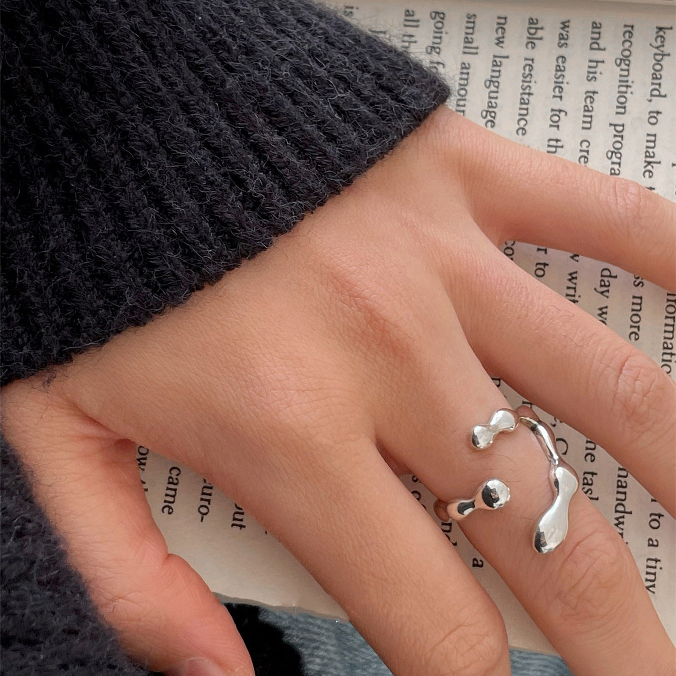 Modern Irregular Square Natural Baroque Pearls Tree Branch 925 Sterling Silver Adjustable Ring
