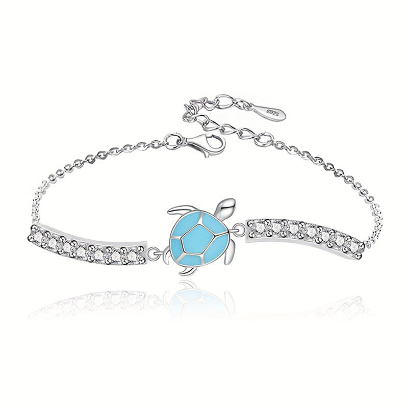 Blue sea turtle cubic zirconia cute animal 925 sterling silver chain Bracelet