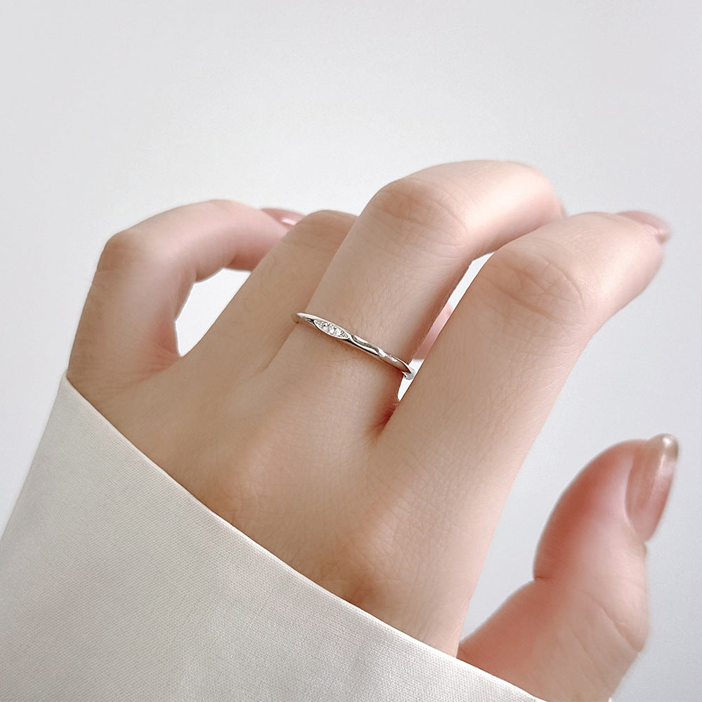 Cubic Zirconia Irregular Wavy Slim S925 Sterling Silver Vintage Textured Minimalist Delicate Stacking Ring