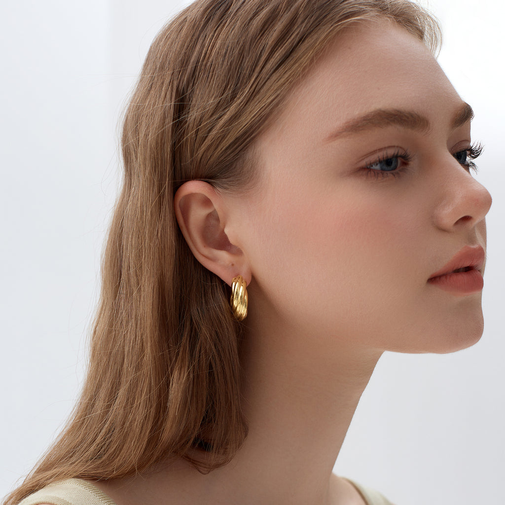 Exaggerated Hollow Chunky Electroforming Elegant Twsited 999 Sterling Silver Statement Jewelry Mini Round Hoop Earrings