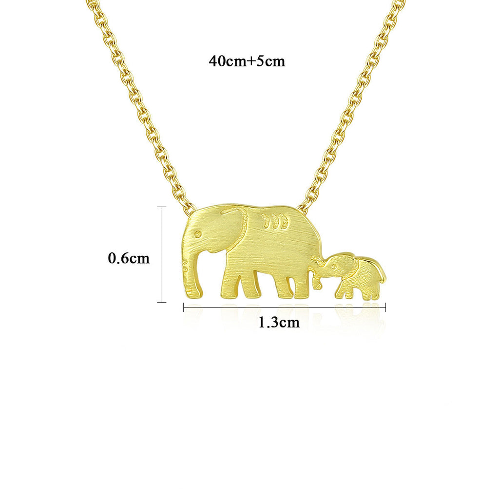 Cute Animal Mother Child Elephant 925 Sterling Silver Necklace