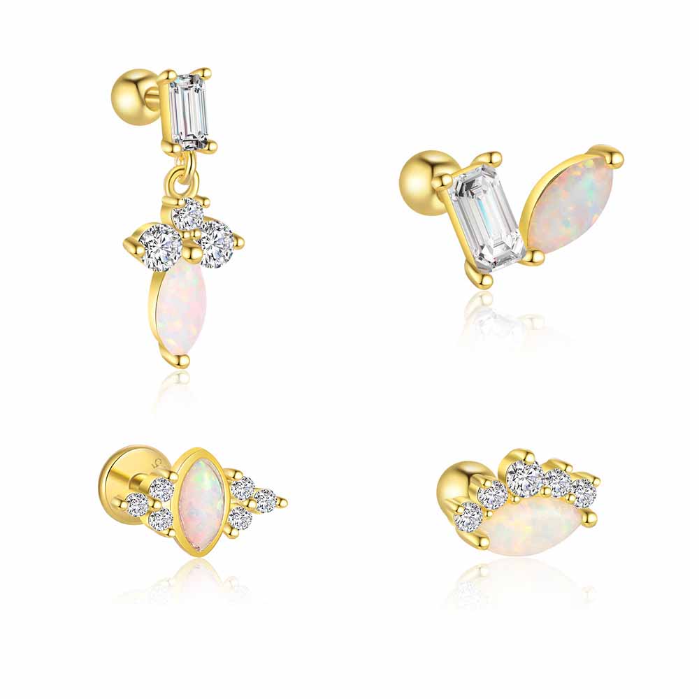 Beautiful Shining CZ Created Oval Opal 925 Sterling Silver Stud Dangling Earring