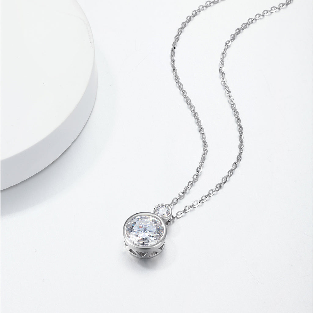 Double Round Bezel Set Moissanite 925 Sterling Silver Pendant Necklace