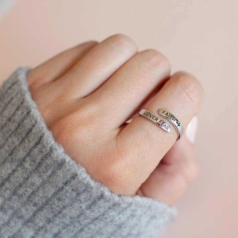 Religious Cross Faith 925 Sterling Silver Adjustable Open Wrap Band Ring