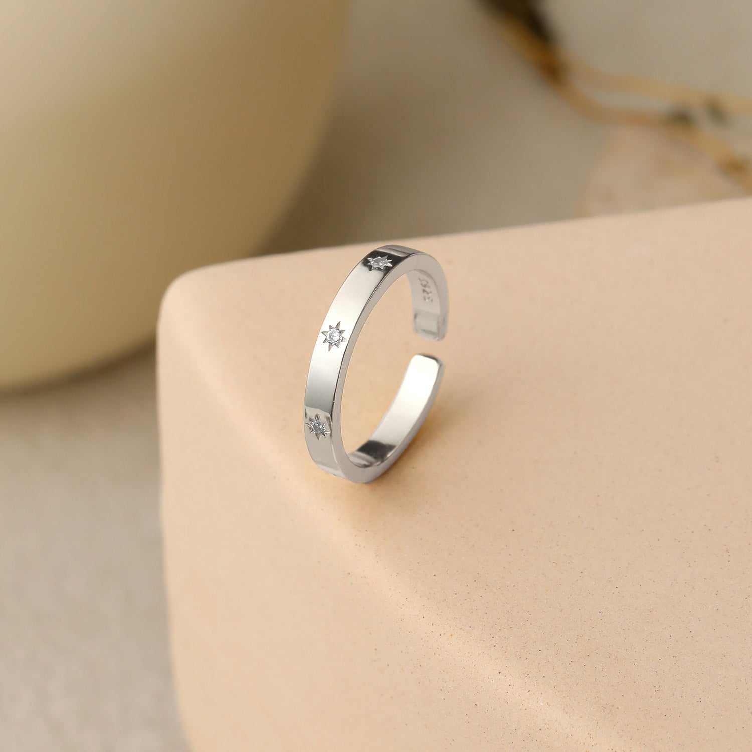 Minimalism CZ Golden 925 Sterling Silver Adjustable Ring