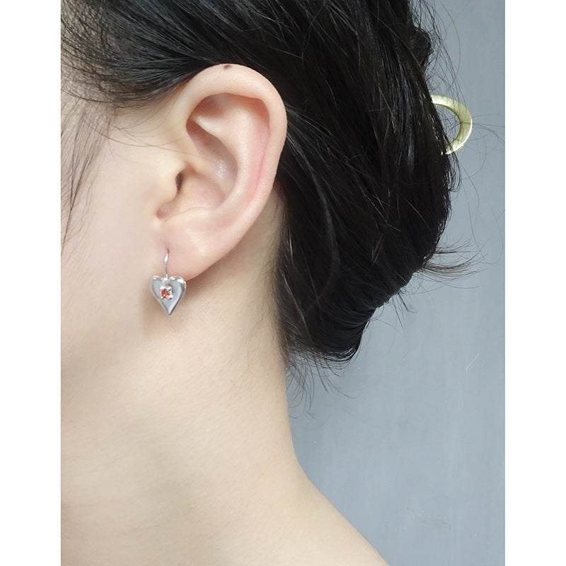 Minimalist Design and Elegant Style Heart Shape Red Cubic Zirconia 925 Sterling Silver Earrings