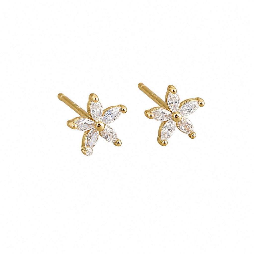 Five petal Flower Shaped Colored Cubic Zirconia  Elegant and Stylish 925 Sterling Silver Stud Earrings