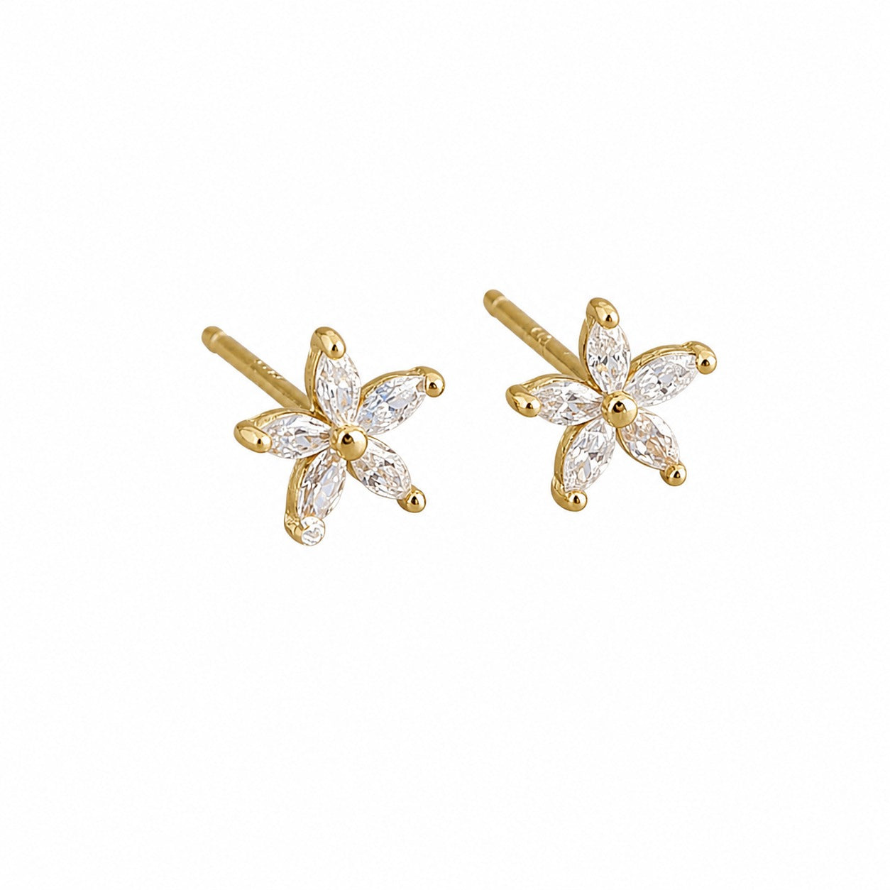 Five petal Flower Shaped Colored Cubic Zirconia  Elegant and Stylish 925 Sterling Silver Stud Earrings