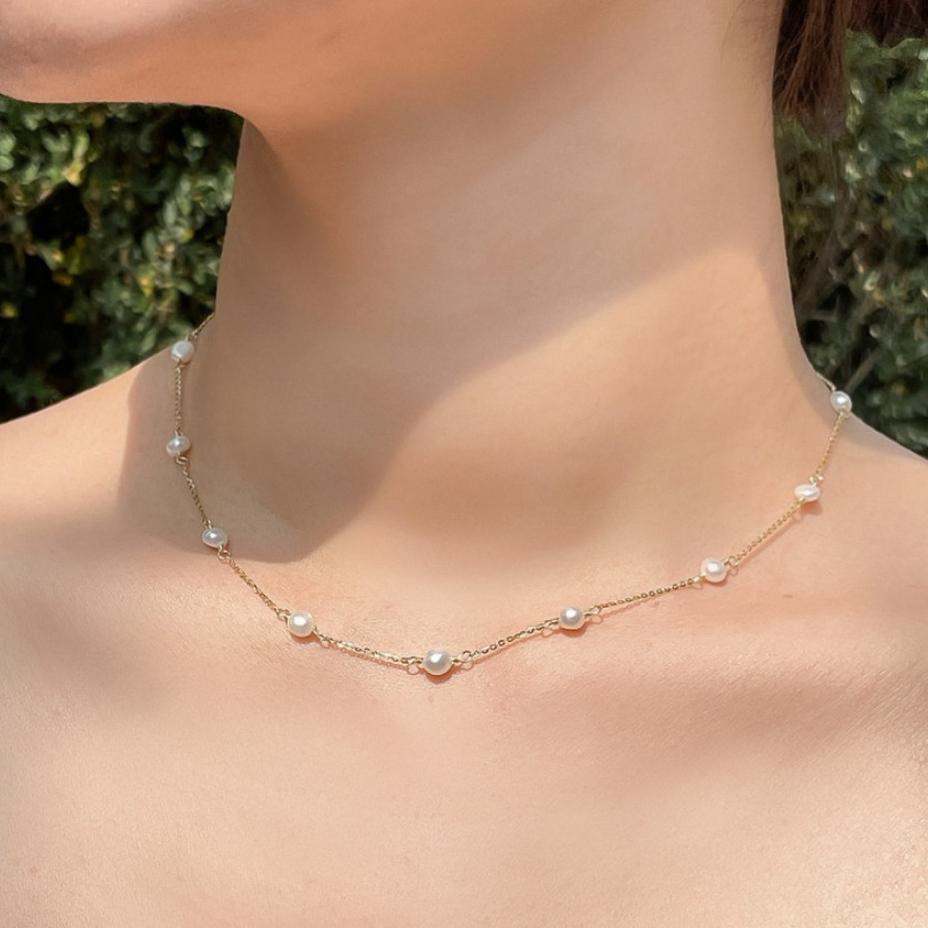 Elegant Minimalist Natural Freshwater Pearl Geometric Necklace 925 Sterling Silver Fashion Necklace with Gold Plating for Women Office Party Casual Wear