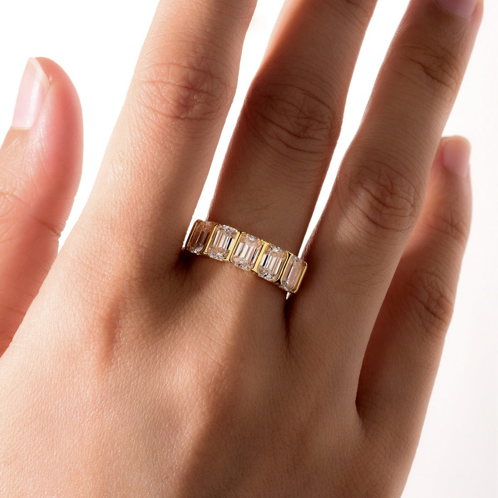 Five Stone Geometric Moissanite Ring 925 Sterling Silver Rectangular Trapezoid Cut Full Row Band Ring White Gold Yellow Gold Modern Fashion Wedding Party Anniversary Gift