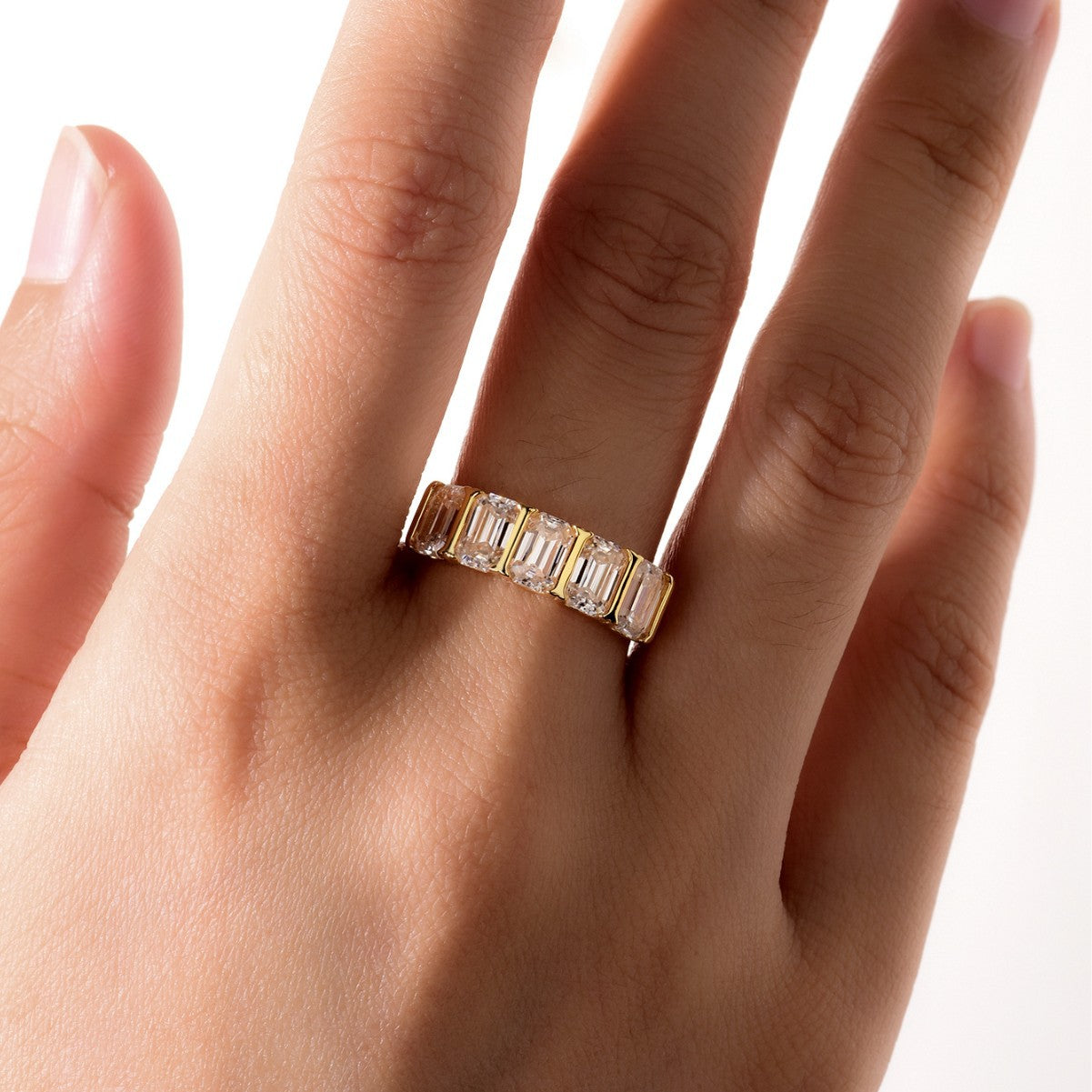 Five Stone Geometric Moissanite Ring 925 Sterling Silver Rectangular Trapezoid Cut Full Row Band Ring White Gold Yellow Gold Modern Fashion Wedding Party Anniversary Gift