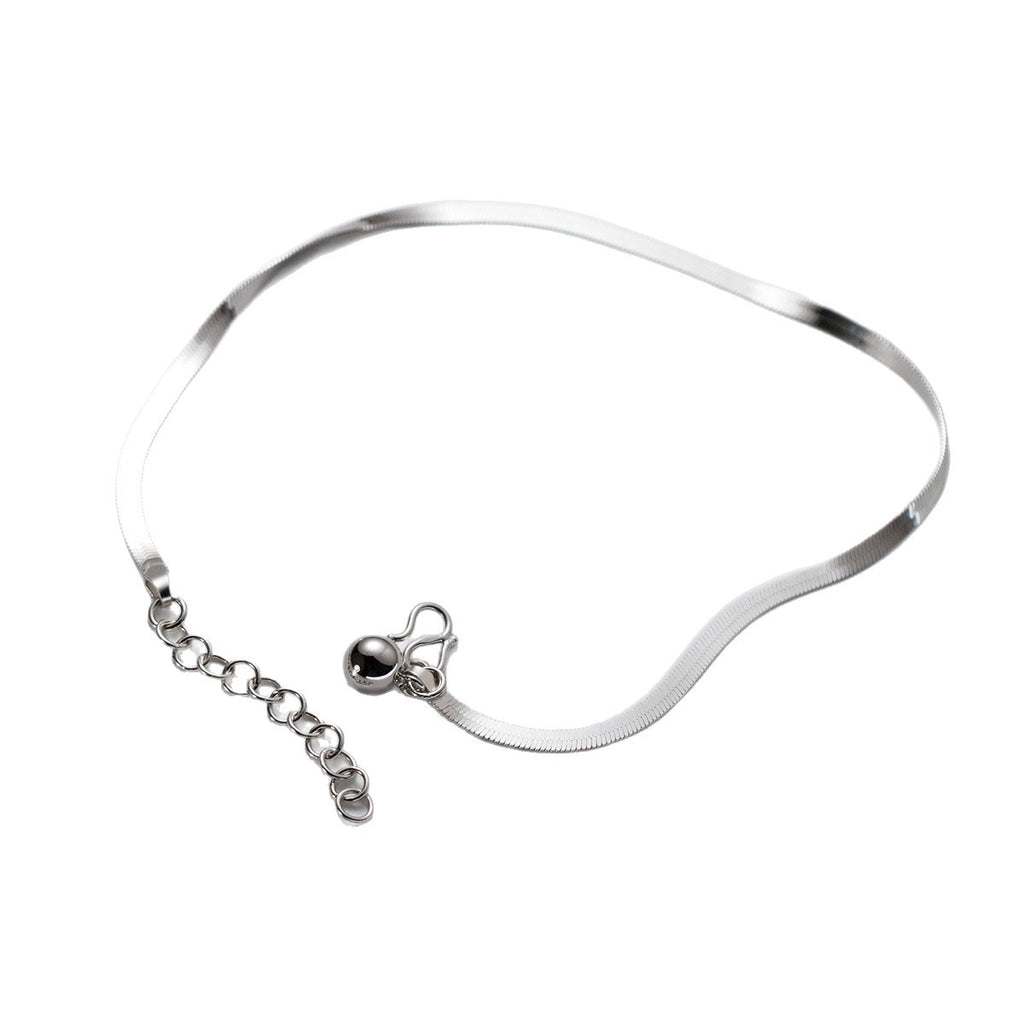Minimalist Flat Snake Chain Round Bead Dangle S925 Sterling Silver Anklet