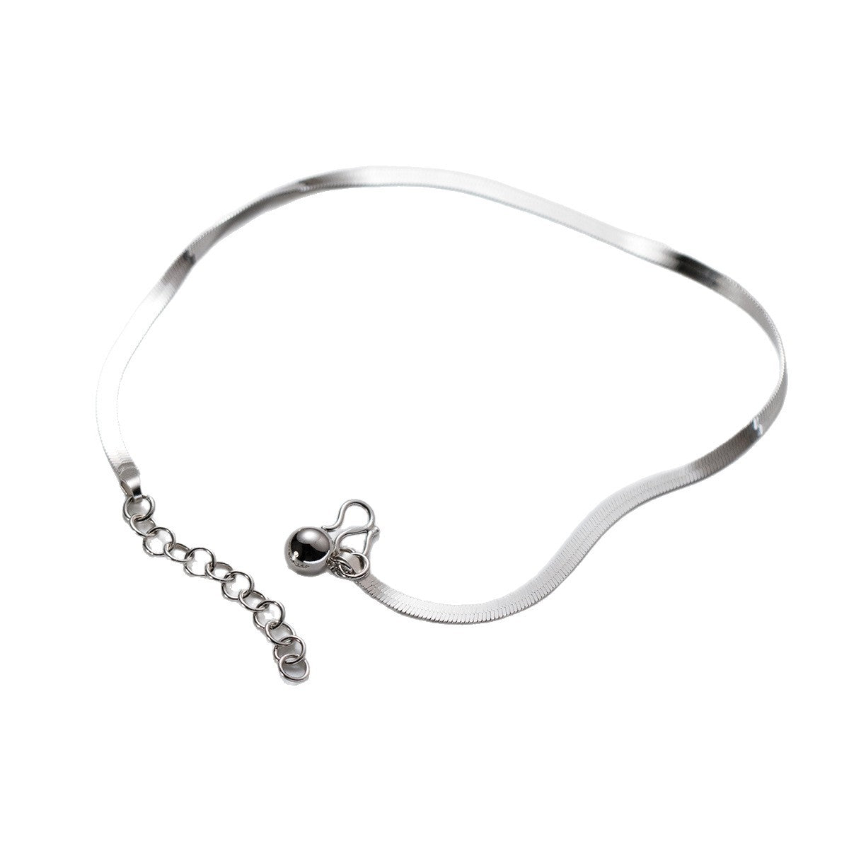 Minimalist Flat Snake Chain Round Bead Dangle S925 Sterling Silver Anklet