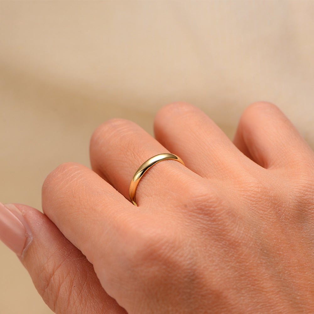 Women Fashion Smooth Finish Elegant Minimalist Geometric Design Yellow Gold Plated 925 Sterling Silver Band Ring