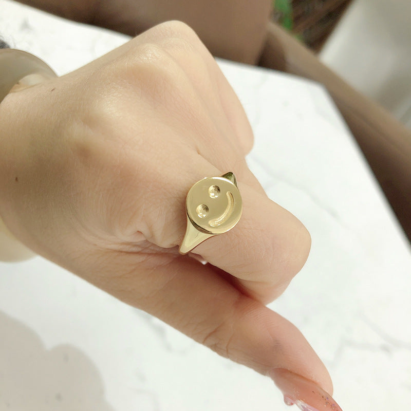Smiley Face Adjustable  Adjustable 925 Sterling Silver Ring