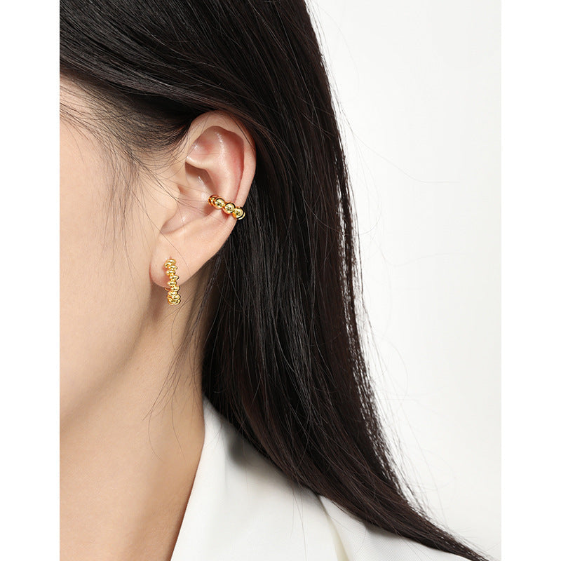Geometric Round Bead No Piercing S925 Sterling Silver Ear Cuff Clip Earrings（Single）
