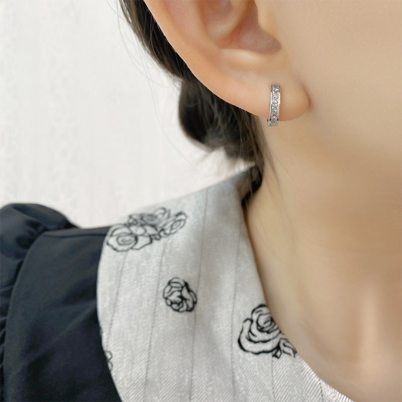 Minimalist Geometric CZ Luxury S925 Sterling Silver Hoop Earrings