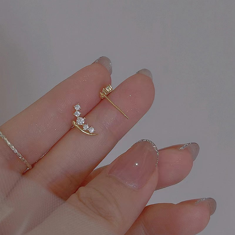 Fashion CZ Crescent Moon 925 Sterling Silver Stud Earrings