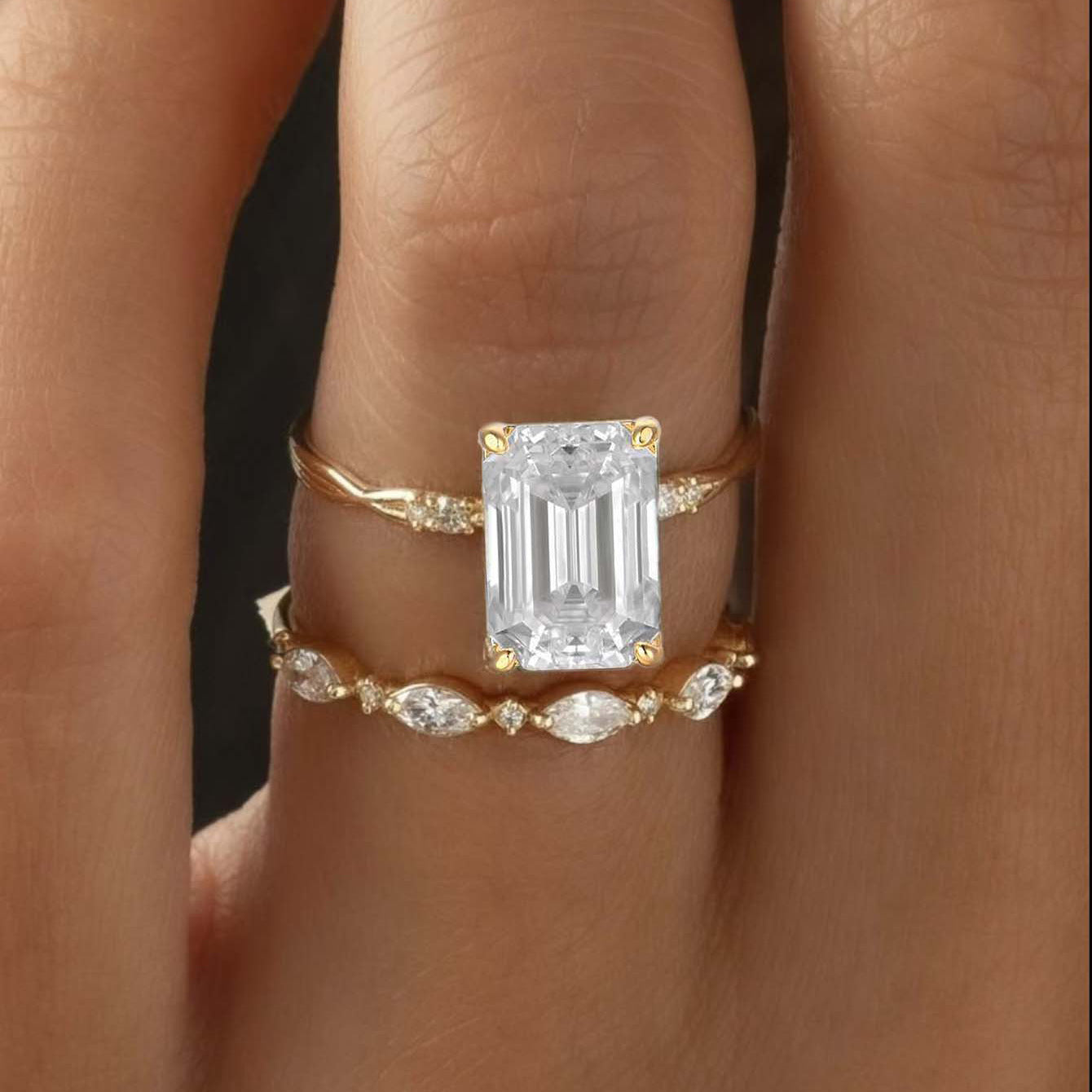 Minimalist Square Moissanite Set with 925 Sterling Silver Ring